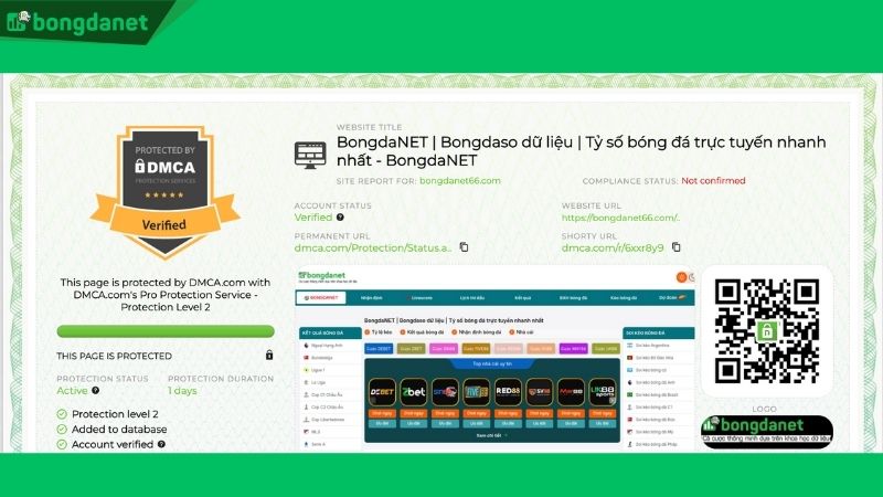 Chứng nhận DMCA của BongdanNET 66