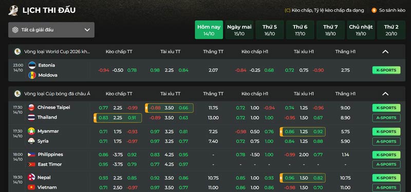 Nhà cái có lịch thi đấu tích hợp bảng kèo vô cùng tiện lợi, dễ sử dụng